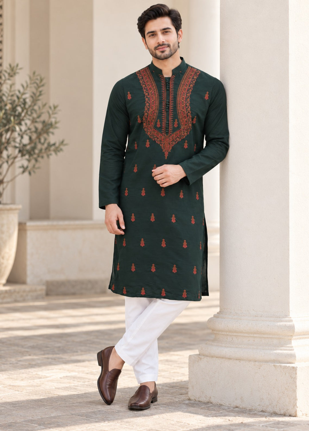 TGM Mens RTW Chikankari Chikankari Kurta Pajama Suit Vian Forest Festive Collection