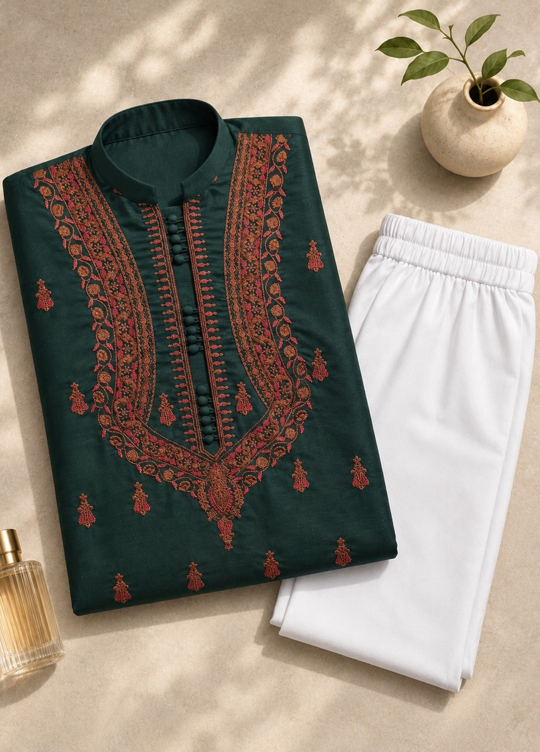 TGM Mens RTW Chikankari Chikankari Kurta Pajama Suit Vian Forest Festive Collection