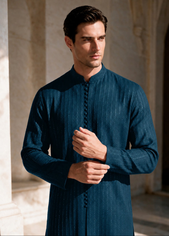 TGM Mens RTW Chikankari Chikankari Kurta Pajama Suit Royan Teal Festive Collection