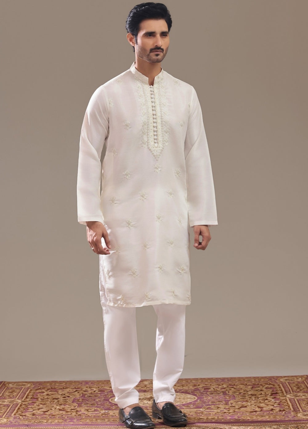 TGM Mens RTW Chikankari Chikankari Kurta Pajama Suit Aeron White Festive Collection