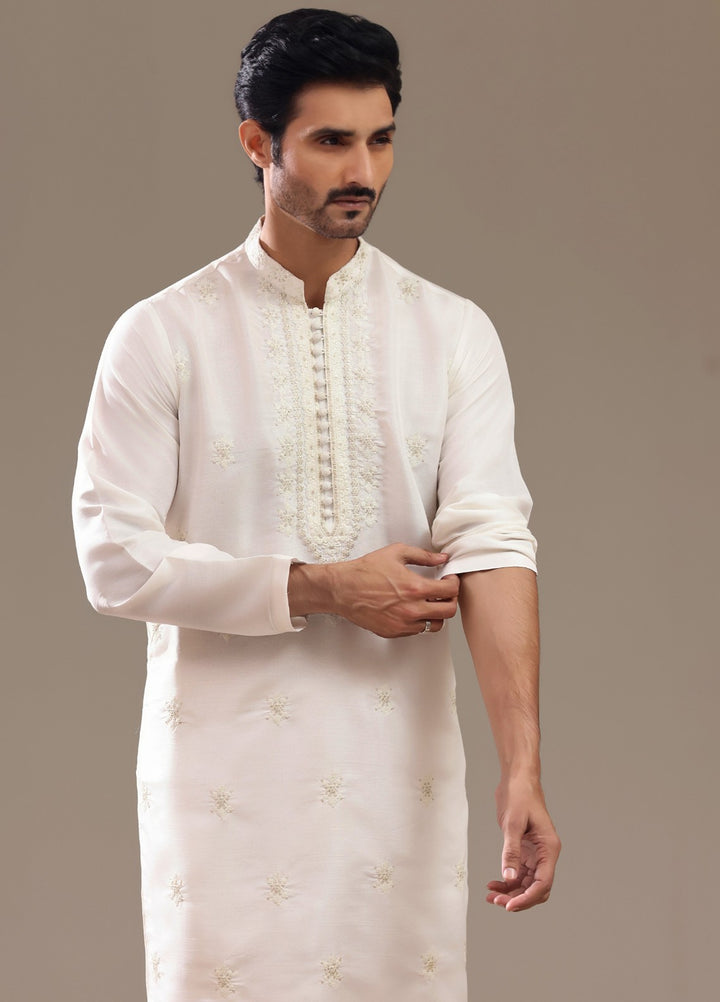TGM Mens RTW Chikankari Chikankari Kurta Pajama Suit Aeron White Festive Collection