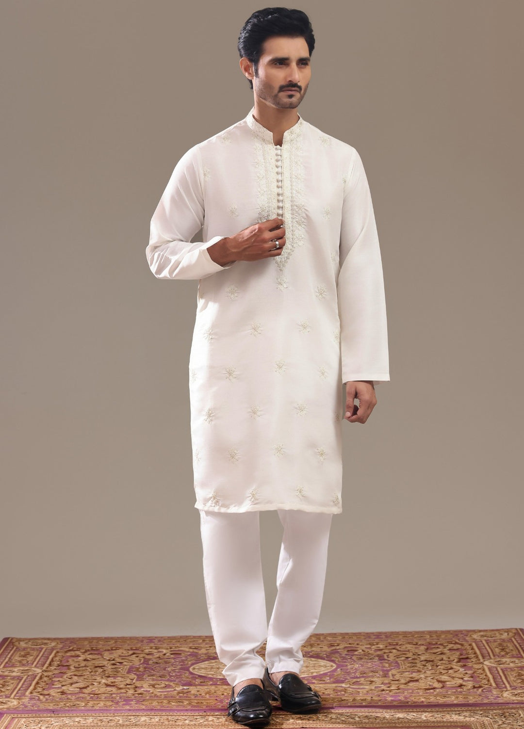 TGM Mens RTW Chikankari Chikankari Kurta Pajama Suit Aeron White Festive Collection