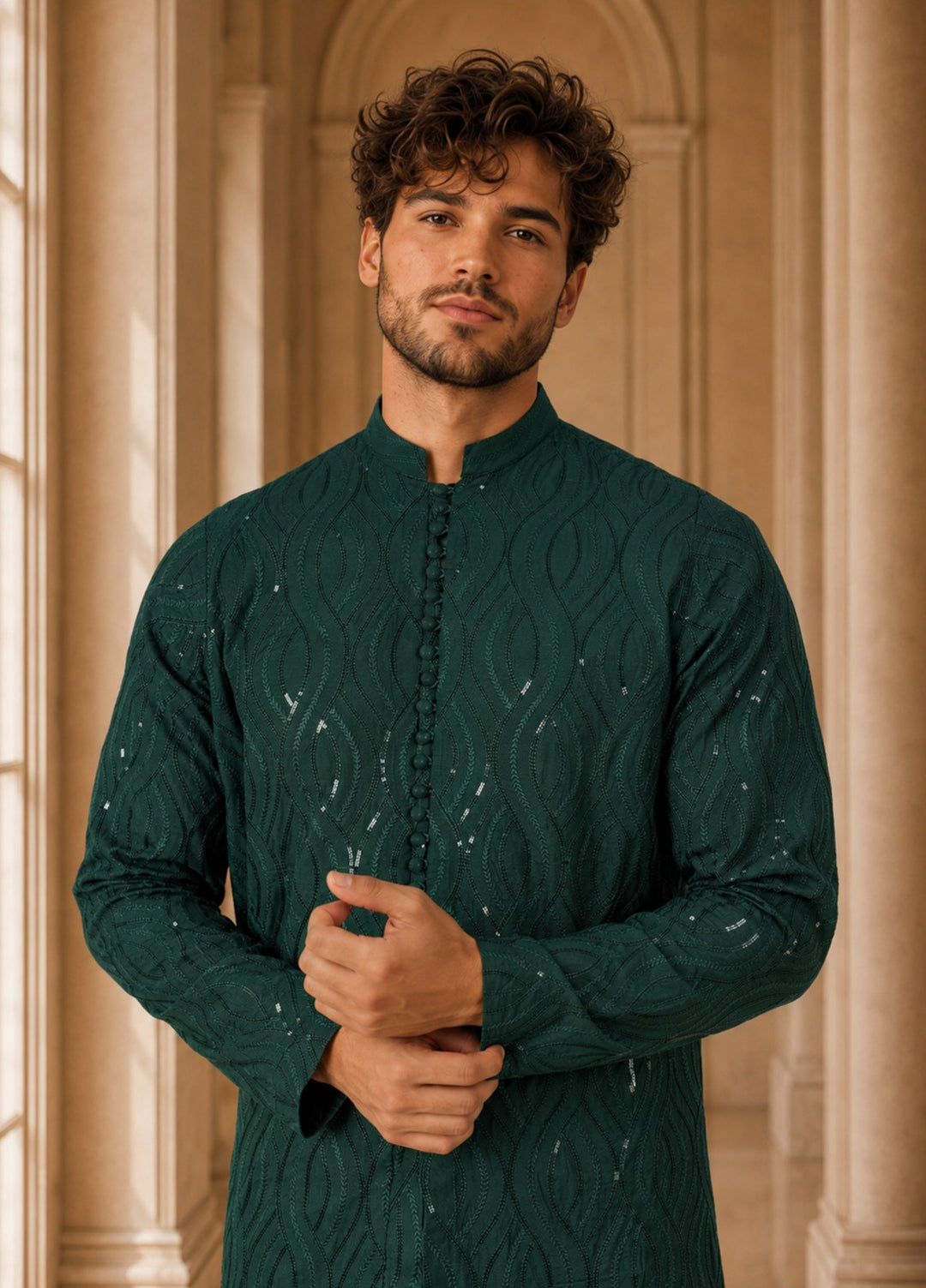 TGM Mens RTW Chikankari Chikankari Kurta Pajama Suit Royan Green Festive Collection