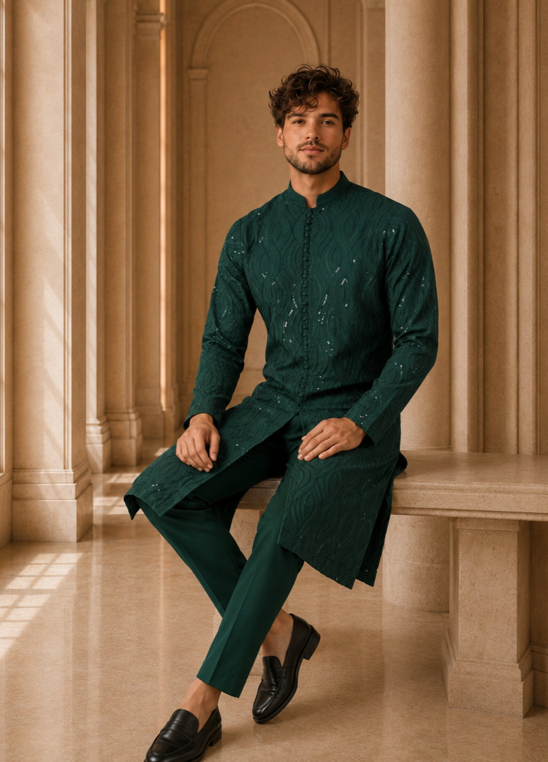 TGM Mens RTW Chikankari Chikankari Kurta Pajama Suit Royan Green Festive Collection
