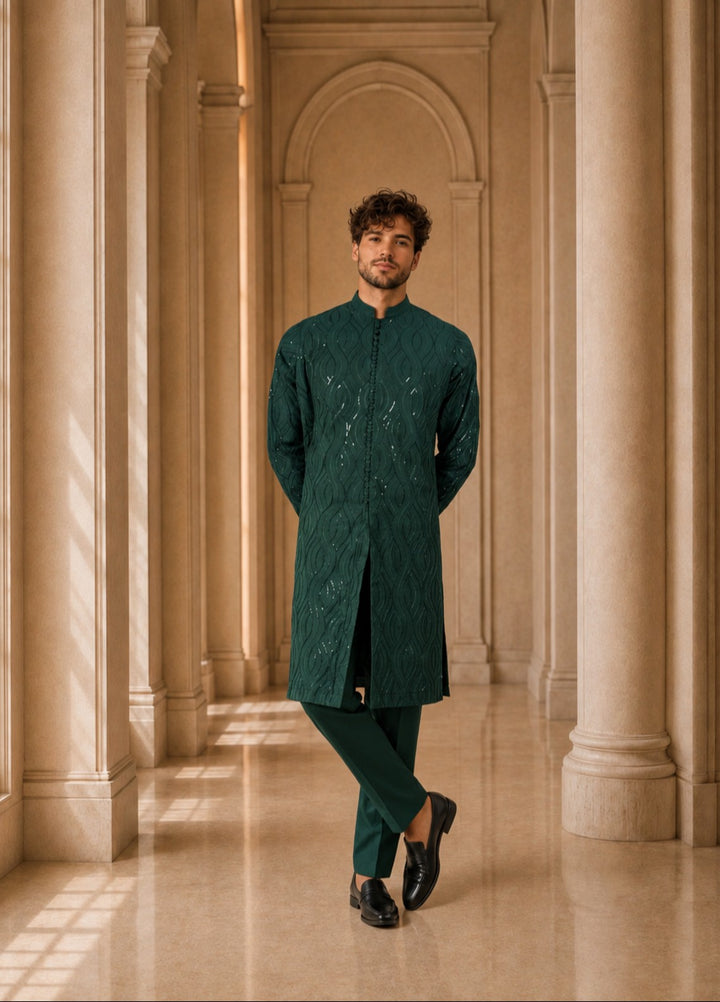 TGM Mens RTW Chikankari Chikankari Kurta Pajama Suit Royan Green Festive Collection