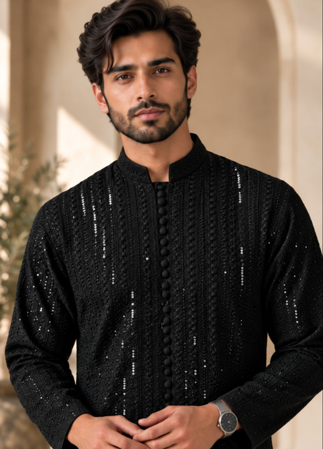 TGM Mens RTW Chikankari Chikankari Kurta Pajama Suit Royan Black Festive Collection
