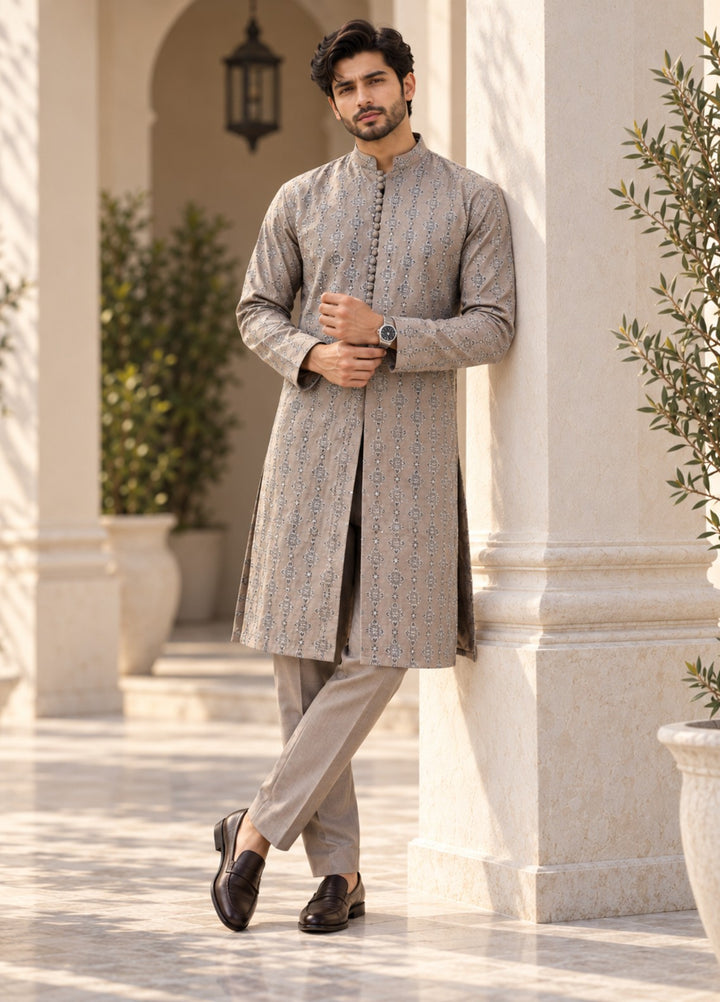 TGM Mens RTW Chikankari Chikankari Kurta Pajama Suit Royan Grey Festive Collection