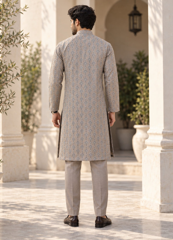 TGM Mens RTW Chikankari Chikankari Kurta Pajama Suit Royan Grey Festive Collection