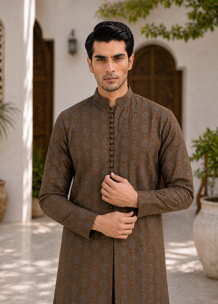 TGM Mens RTW Chikankari Chikankari Kurta Pajama Suit Royan Brown Festive Collection