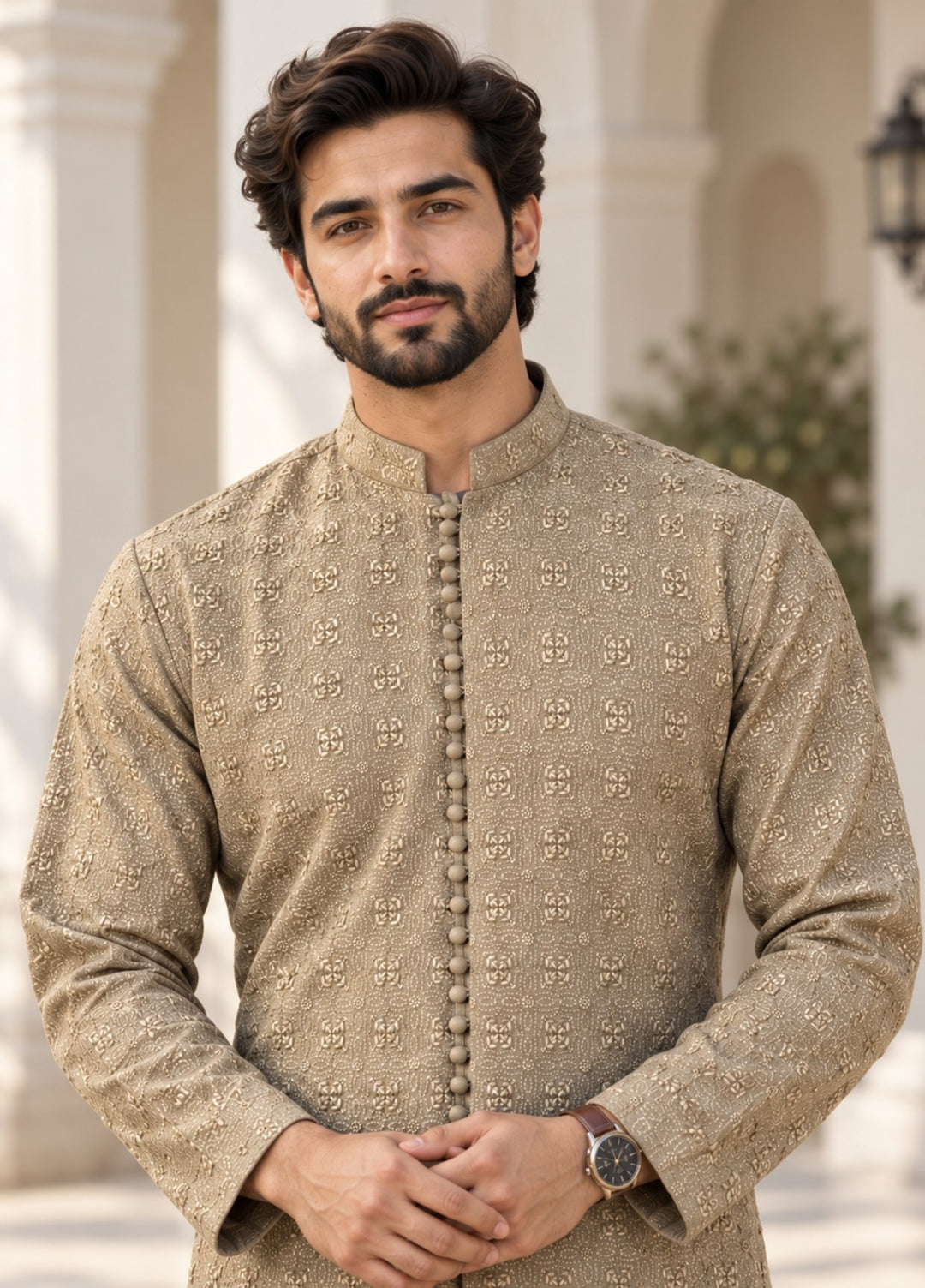 TGM Mens RTW Chikankari Chikankari Kurta Pajama Suit Royan Beige Festive Collection