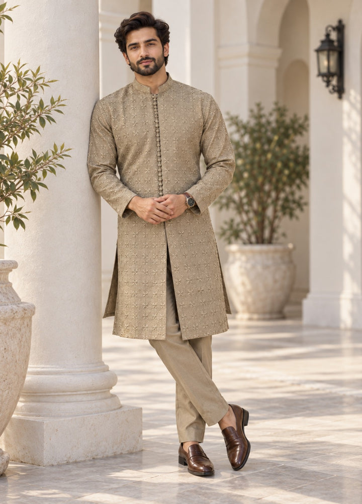 TGM Mens RTW Chikankari Chikankari Kurta Pajama Suit Royan Beige Festive Collection