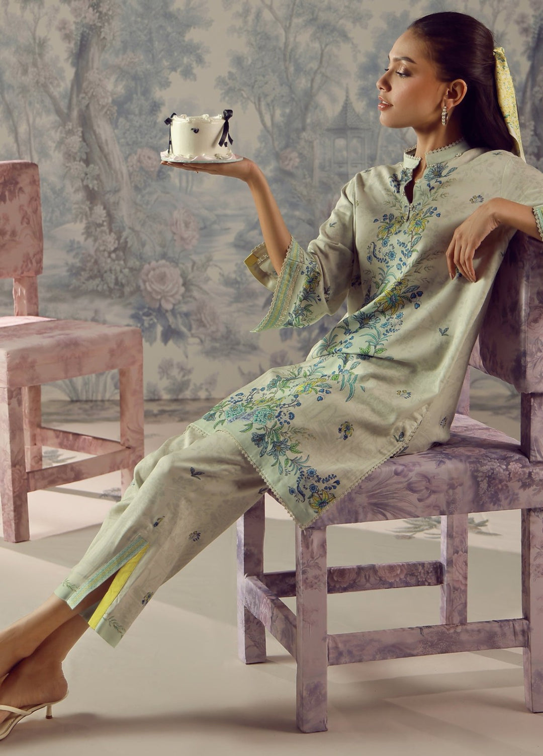 Sahar Unstitched Printed Marina Twill 2 Piece Suit Flora Verdit Winter Collection