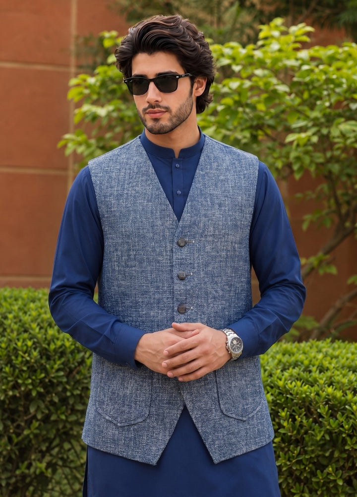 TGM Mens RTW Textured Blended Cotton 3 Piece Suit Sterling Bluecrest Festive Collection