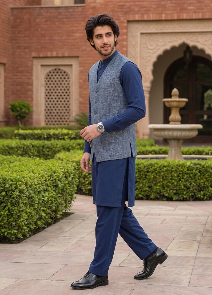 TGM Mens RTW Textured Blended Cotton 3 Piece Suit Sterling Bluecrest Festive Collection