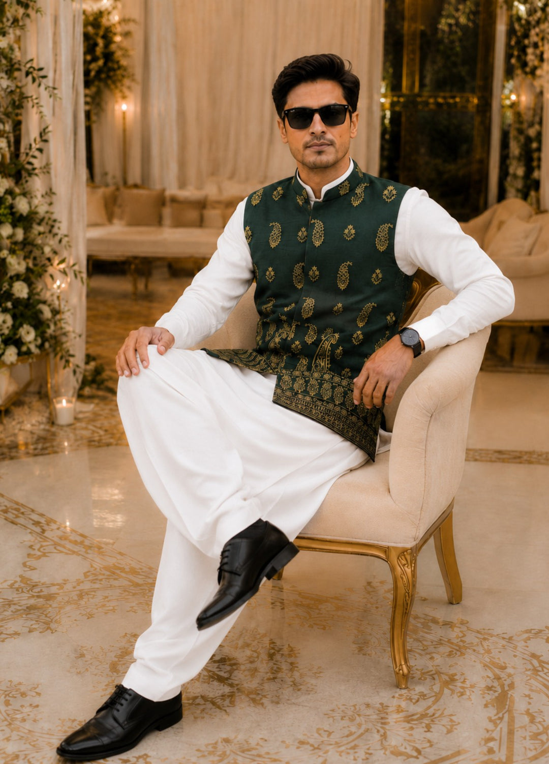 TGM Mens RTW Textured Blended Cotton 3 Piece Suit Artisan Sage Festive Collection