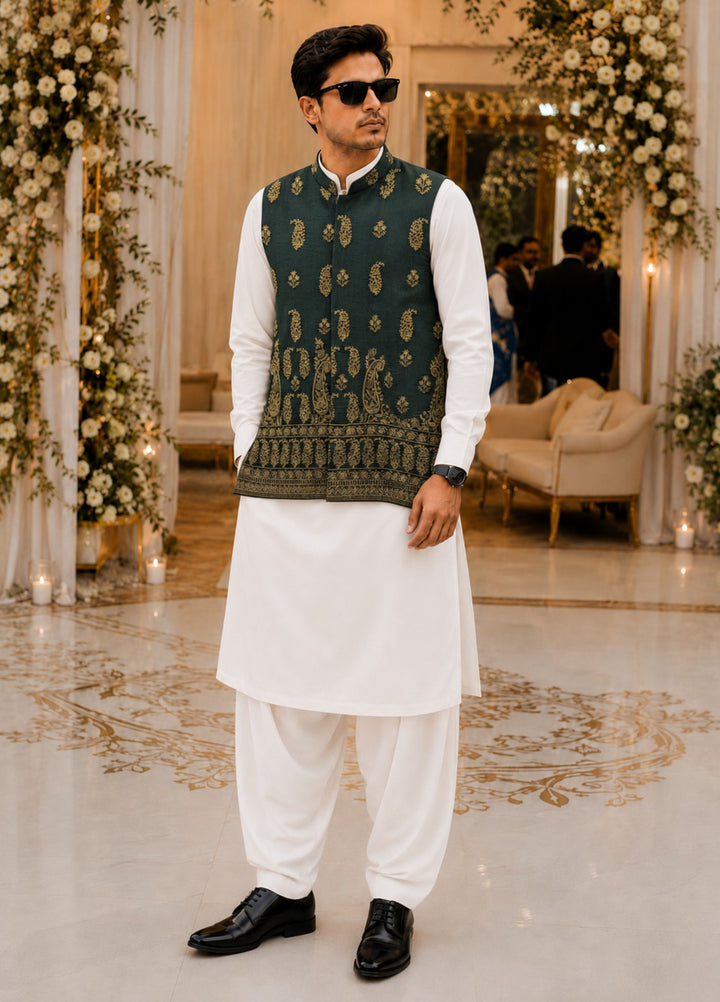 TGM Mens RTW Textured Blended Cotton 3 Piece Suit Artisan Sage Festive Collection