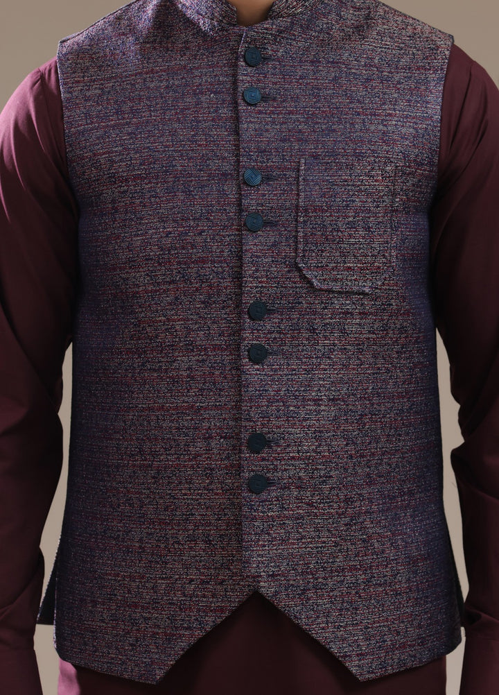 TGM Mens RTW Textured Blended Cotton 3 Piece Suit Meridian Crimson Festive Collection