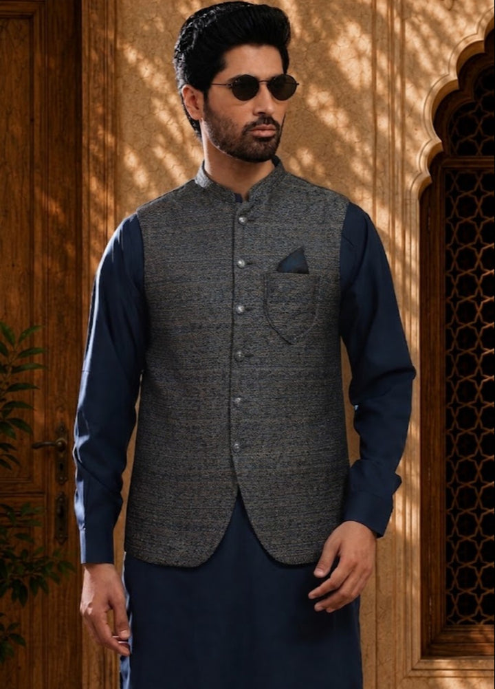 TGM Mens RTW Textured Blended Cotton 3 Piece Suit Meridian Ink Festive Collection