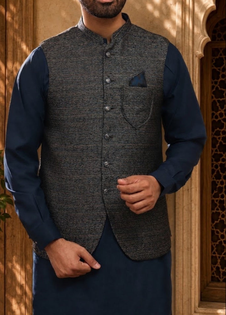 TGM Mens RTW Textured Blended Cotton 3 Piece Suit Meridian Ink Festive Collection