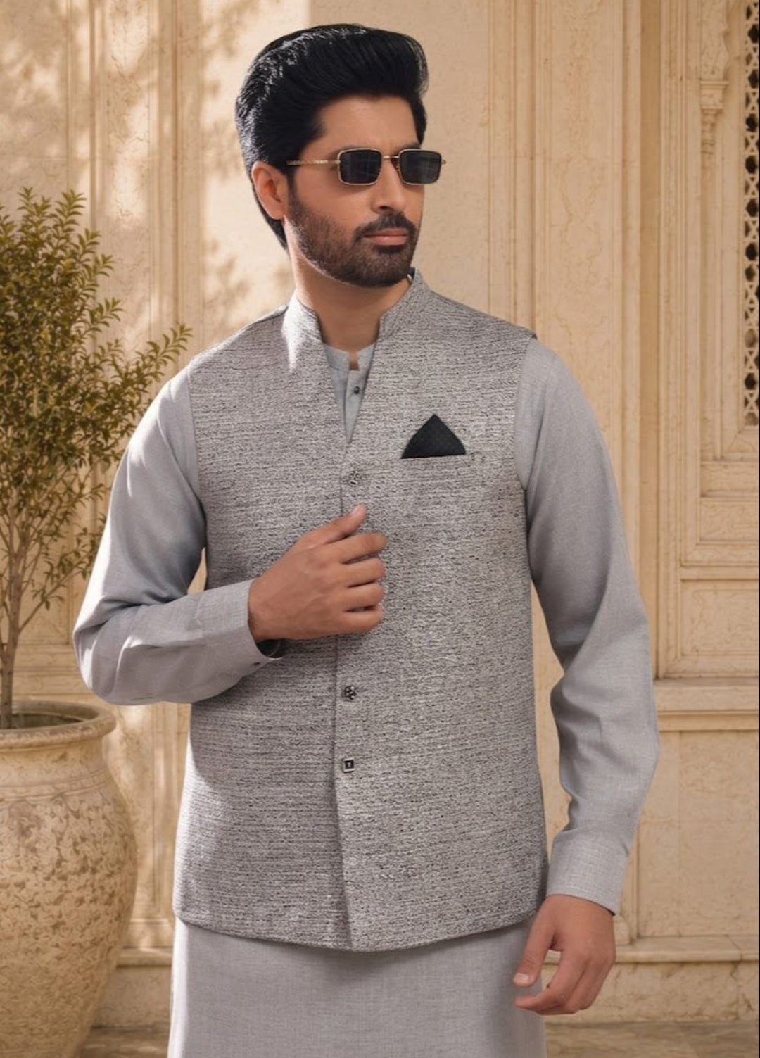 TGM Mens RTW Textured Blended Cotton 3 Piece Suit Meridian Horizon Festive Collection