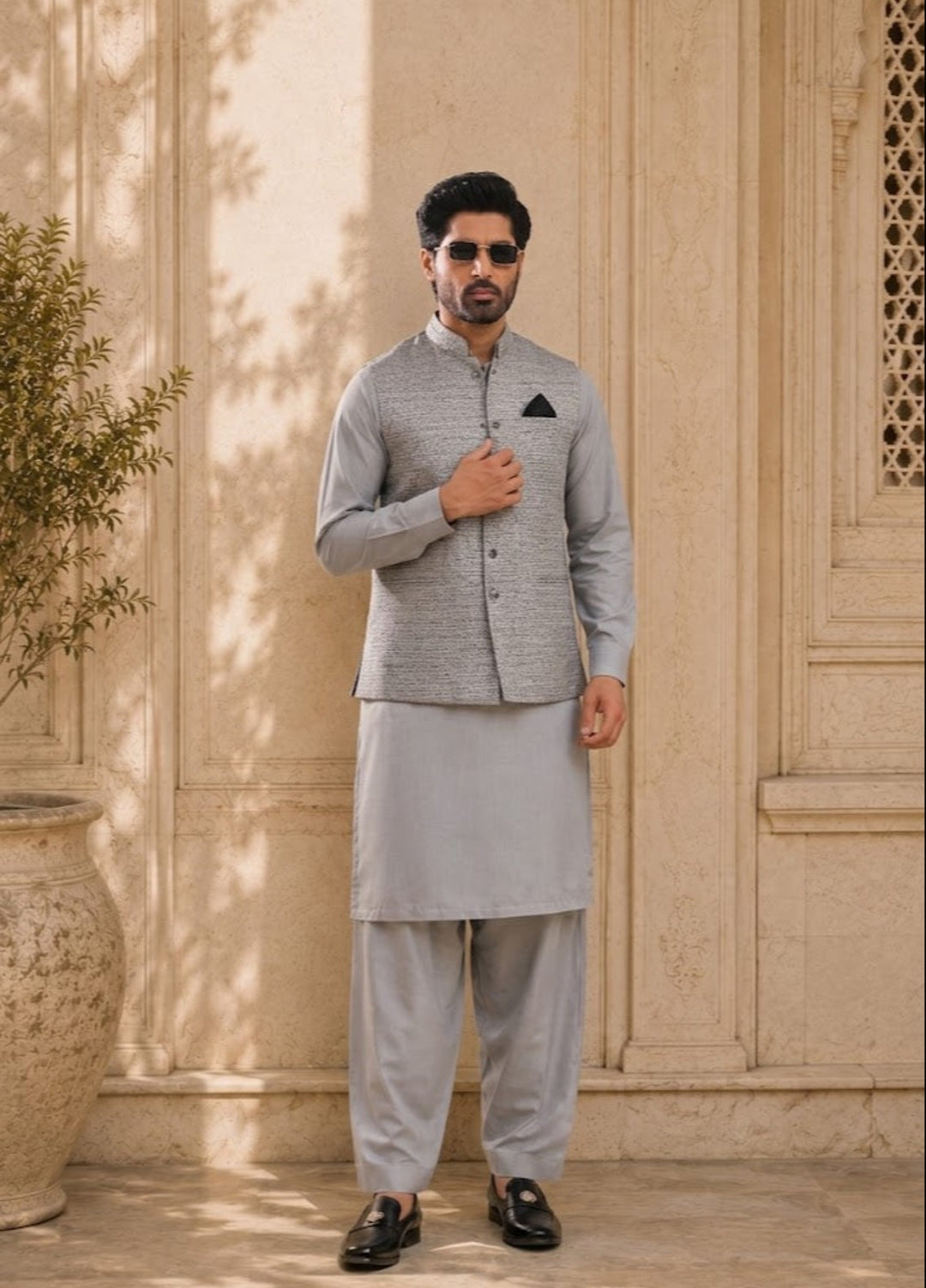 TGM Mens RTW Textured Blended Cotton 3 Piece Suit Meridian Horizon Festive Collection