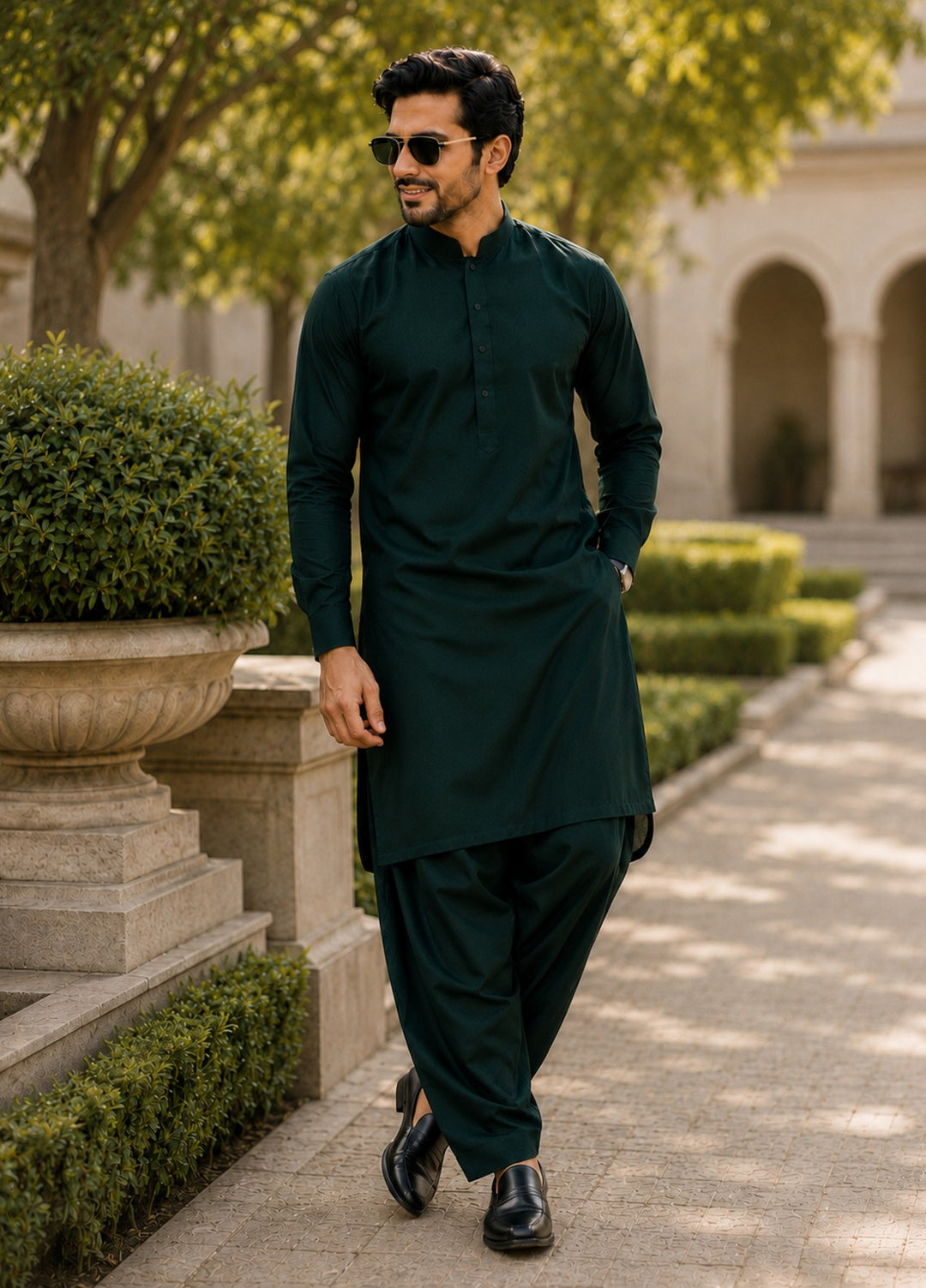 TGM Mens RTW Textured Blended Cotton 3 Piece Suit Sterling Jade Festive Collection