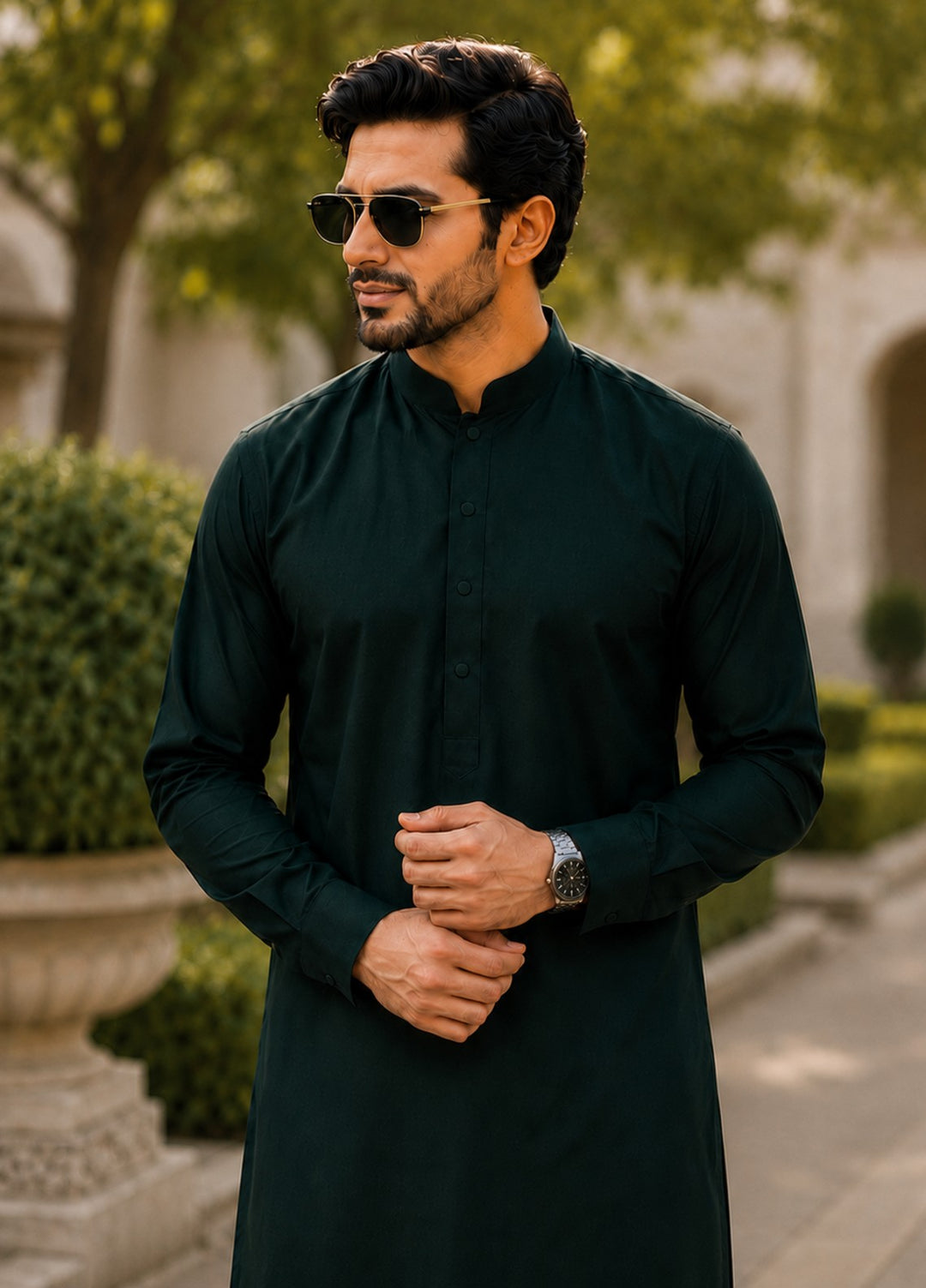 TGM Mens RTW Textured Blended Cotton 3 Piece Suit Sterling Jade Festive Collection