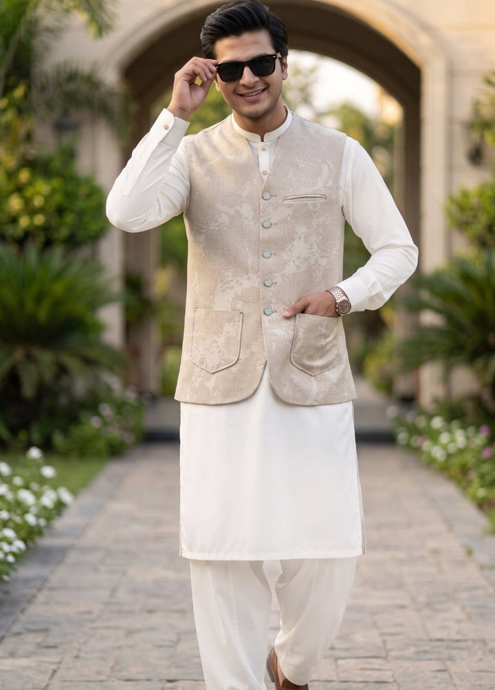 TGM Mens RTW Textured Blended Cotton 3 Piece Suit Sterling Mocha Festive Collection