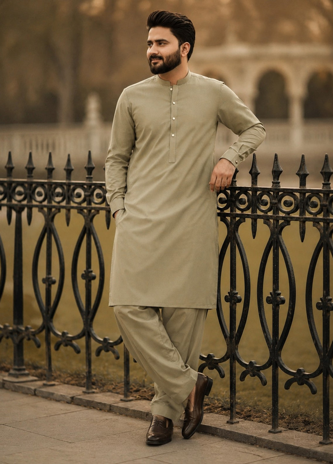TGM Mens RTW Textured Blended Cotton 3 Piece Suit Sterling Almond Festive Collection
