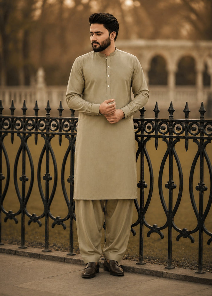 TGM Mens RTW Textured Blended Cotton 3 Piece Suit Sterling Almond Festive Collection