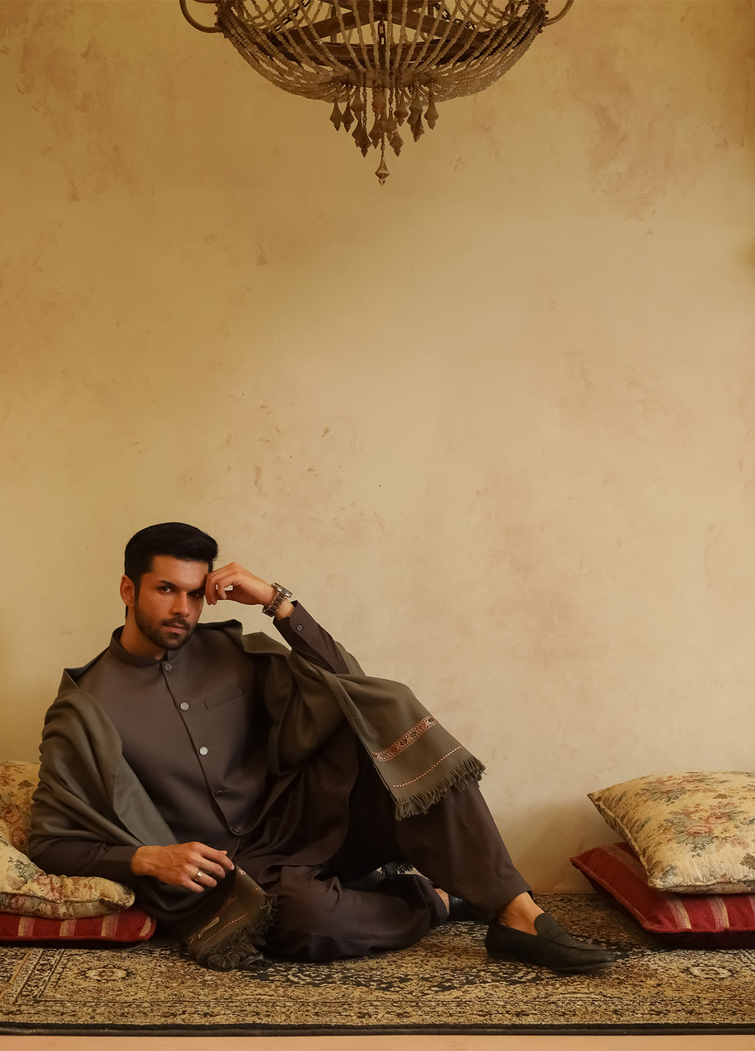 Mazham Mens Shawls Textured Acrylic 1 Piece Mushroom Grey Winter Collection