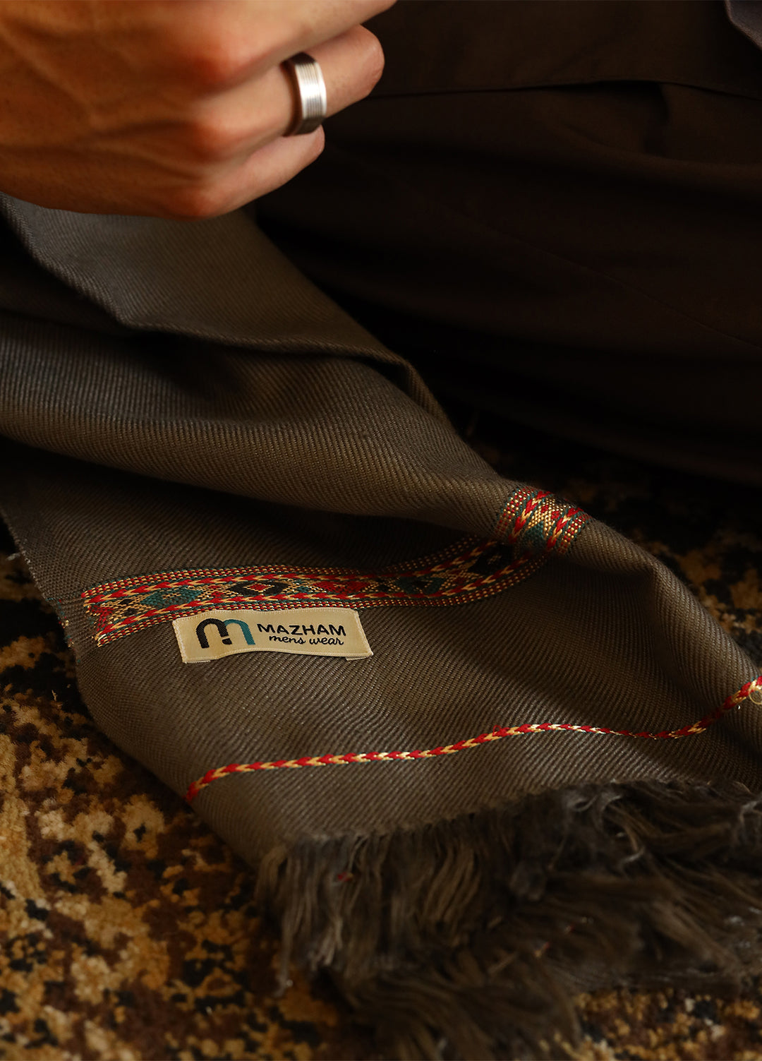 Mazham Mens Shawls Textured Acrylic 1 Piece Mushroom Grey Winter Collection