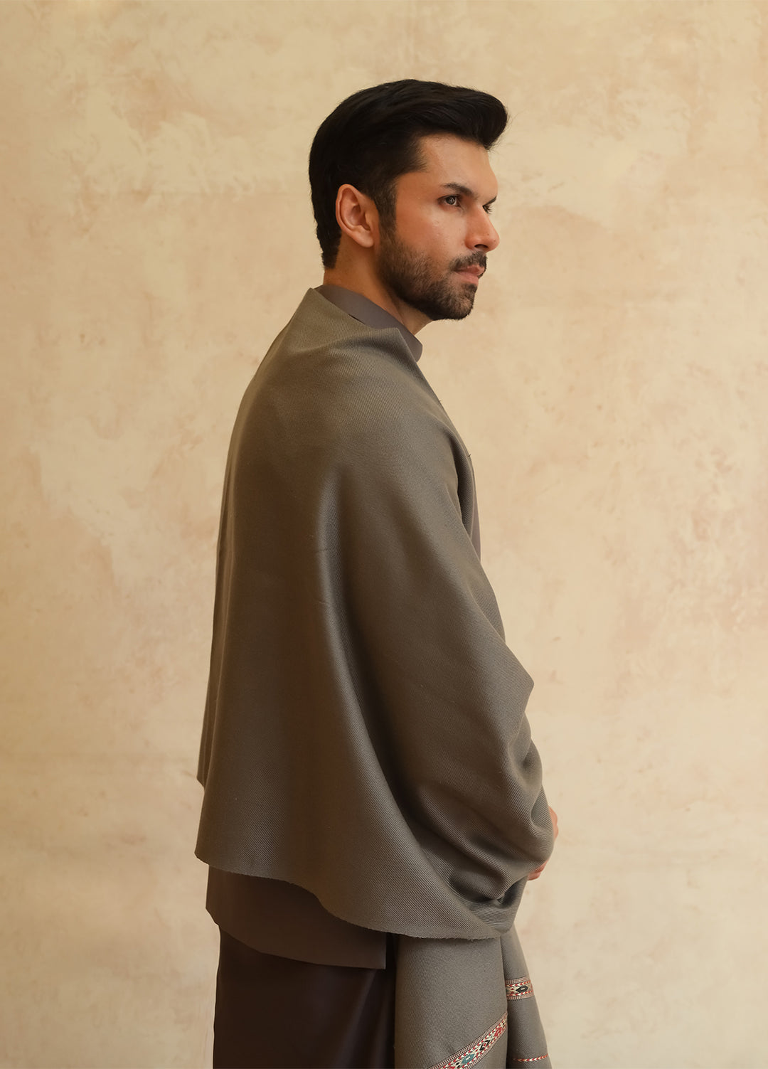 Mazham Mens Shawls Textured Acrylic 1 Piece Mushroom Grey Winter Collection