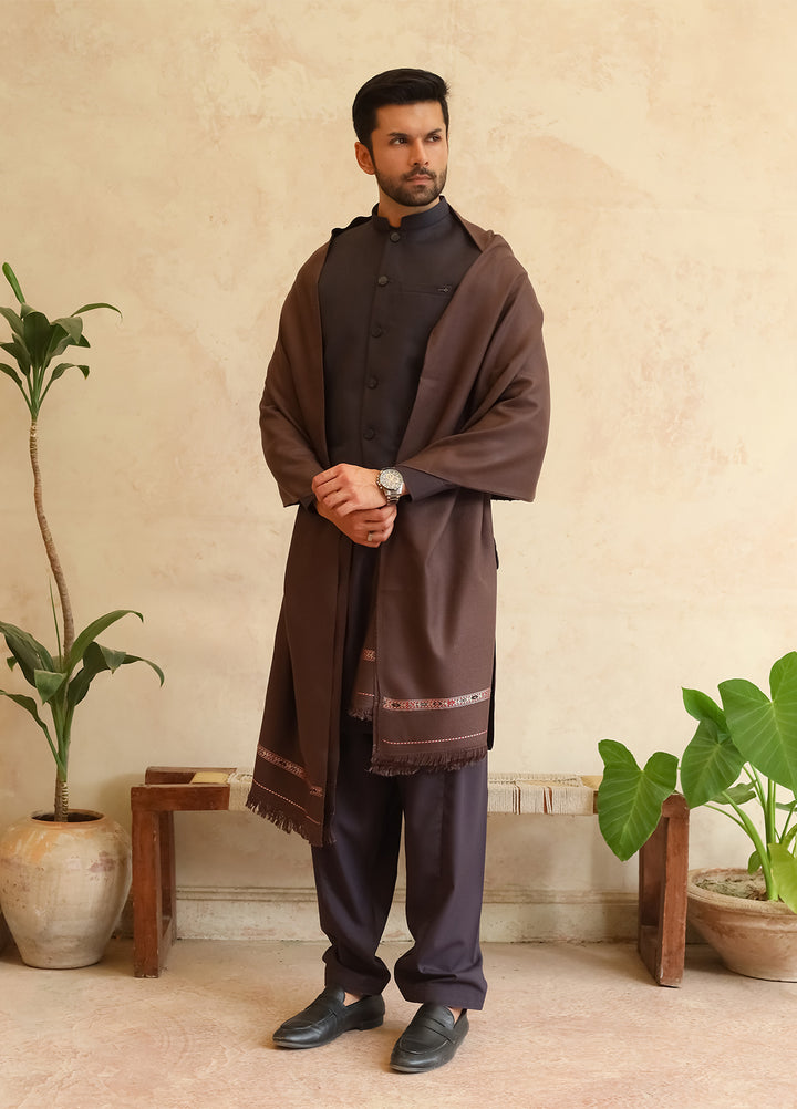 Mazham Mens Shawls Textured Acrylic 1 Piece Smoky Brown Winter Collection