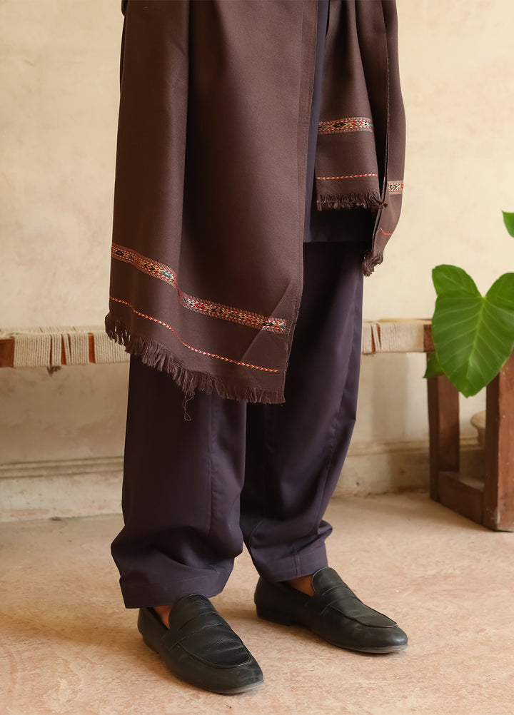 Mazham Mens Shawls Textured Acrylic 1 Piece Smoky Brown Winter Collection