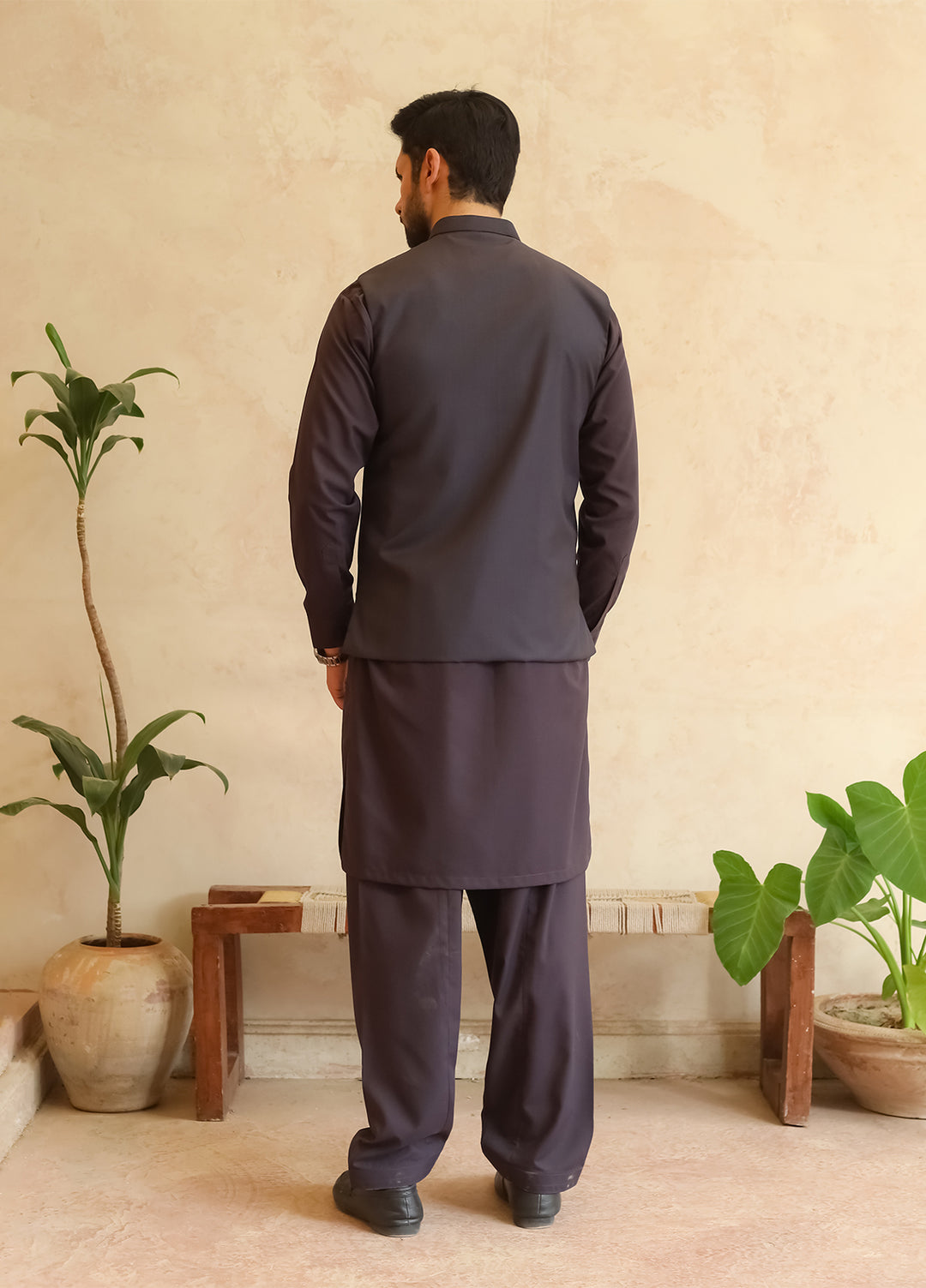 A-Line by Mazham RTW Solids Blended 3 Piece Suit Deep Burgundy Winter Collection