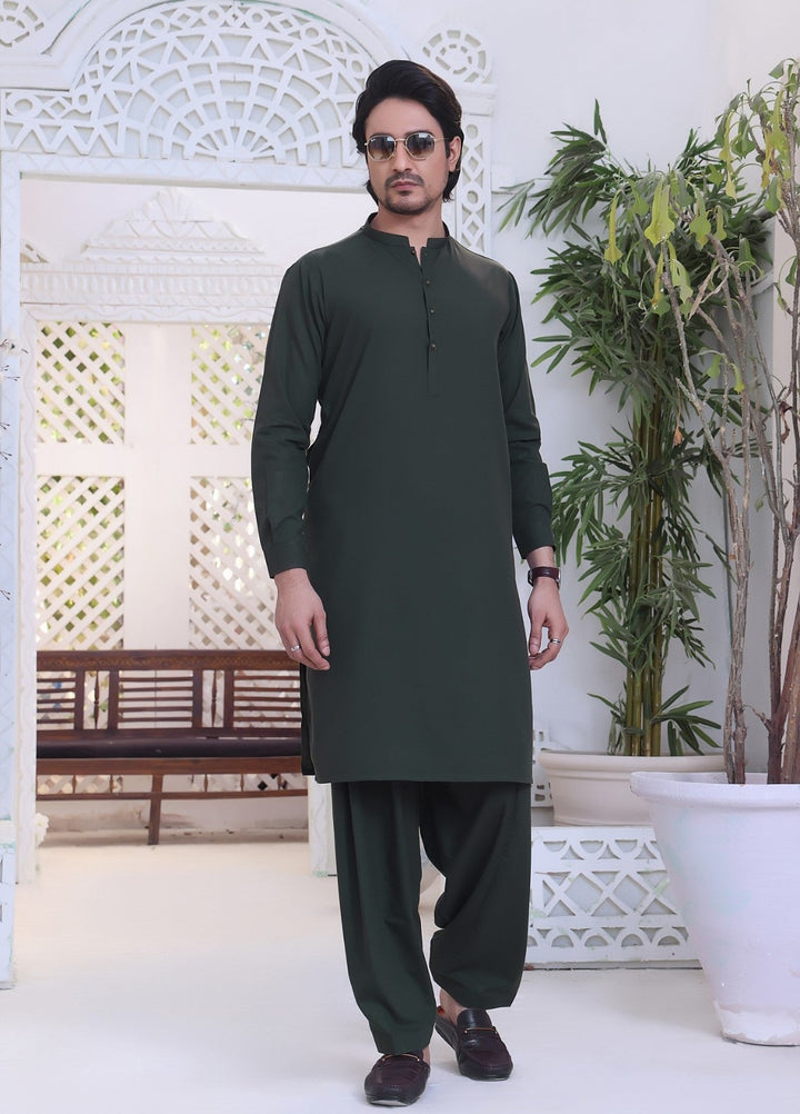 TGM Men RTW Textured Blended 3 Piece Suit Basil Green Festive Collection