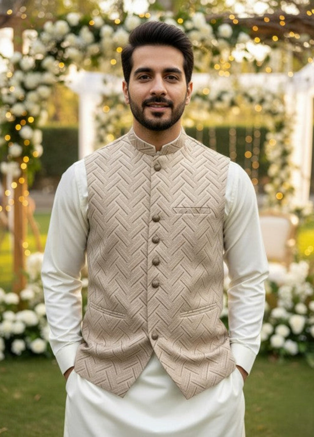 TGM Men RTW Solids Blended 3 Piece Suit Regal Dune Festive Collection