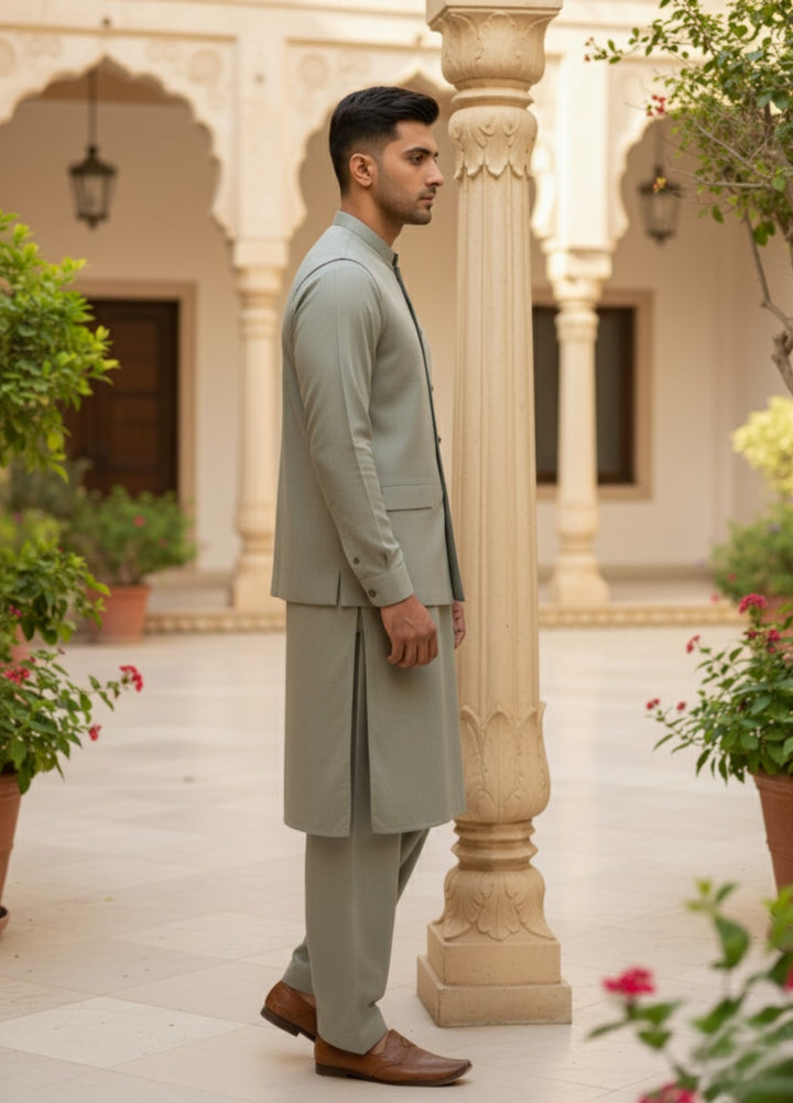 TGM Men RTW Solids Blended 3 Piece Suit Sage Mist Heritage Festive Collection