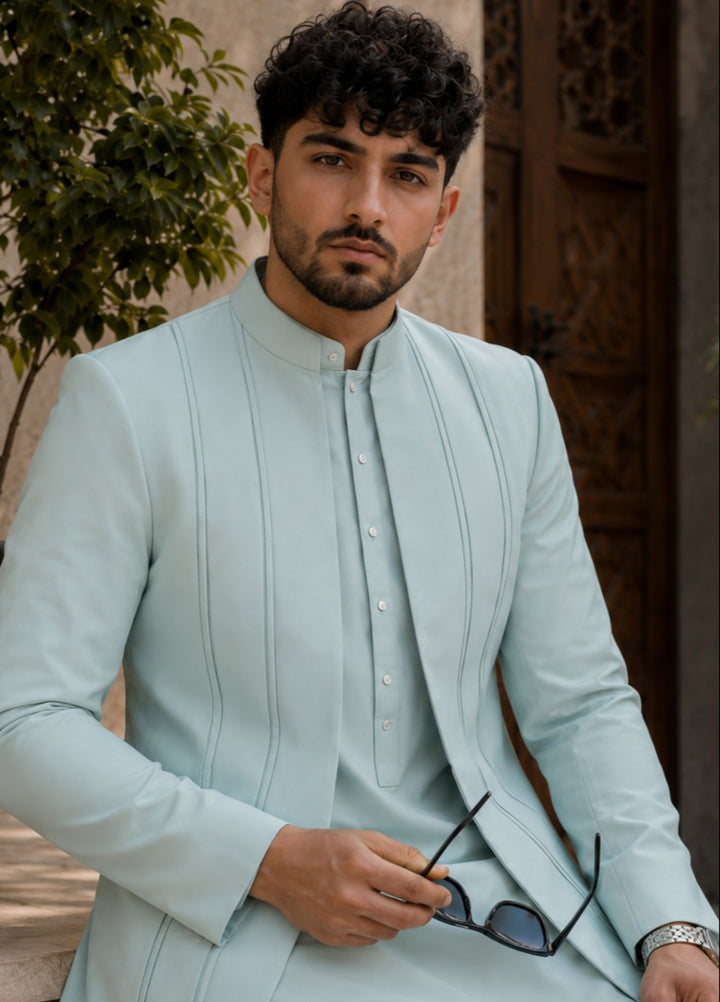 TGM Men RTW Solids Blended 3 Piece Suit Mint Majesty Festive Collection
