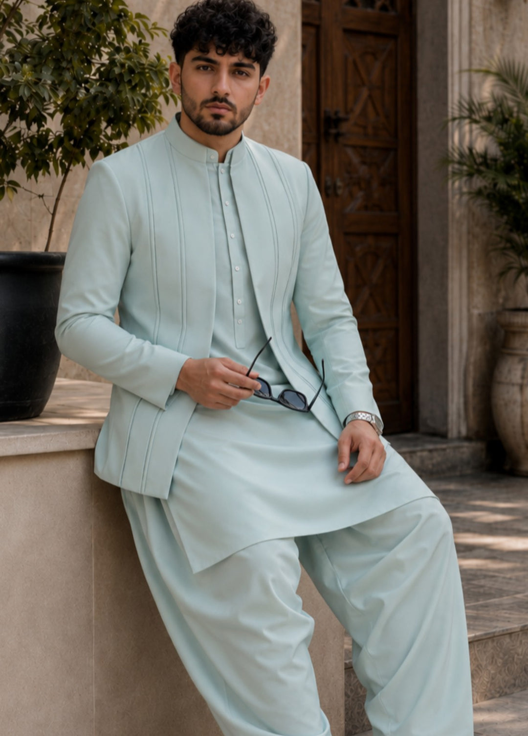 TGM Men RTW Solids Blended 3 Piece Suit Mint Majesty Festive Collection