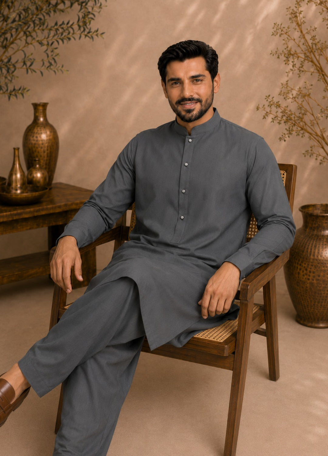 TGM Men RTW Textured Blended 3 Piece Suit Sterling Ash Festive Collection