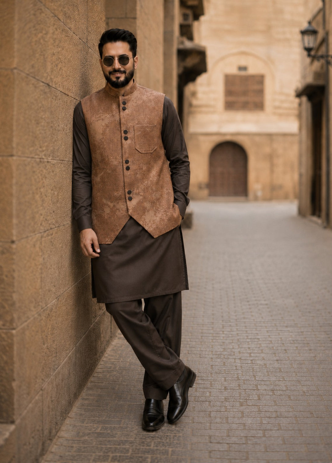 TGM Men RTW Textured Blended 3 Piece Suit Sterling Copper Festive Collection