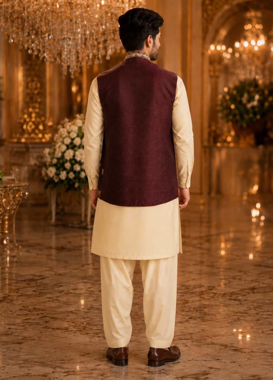 TGM Men RTW Textured Blended 3 Piece Suit Artisan Ruby Festive Collection