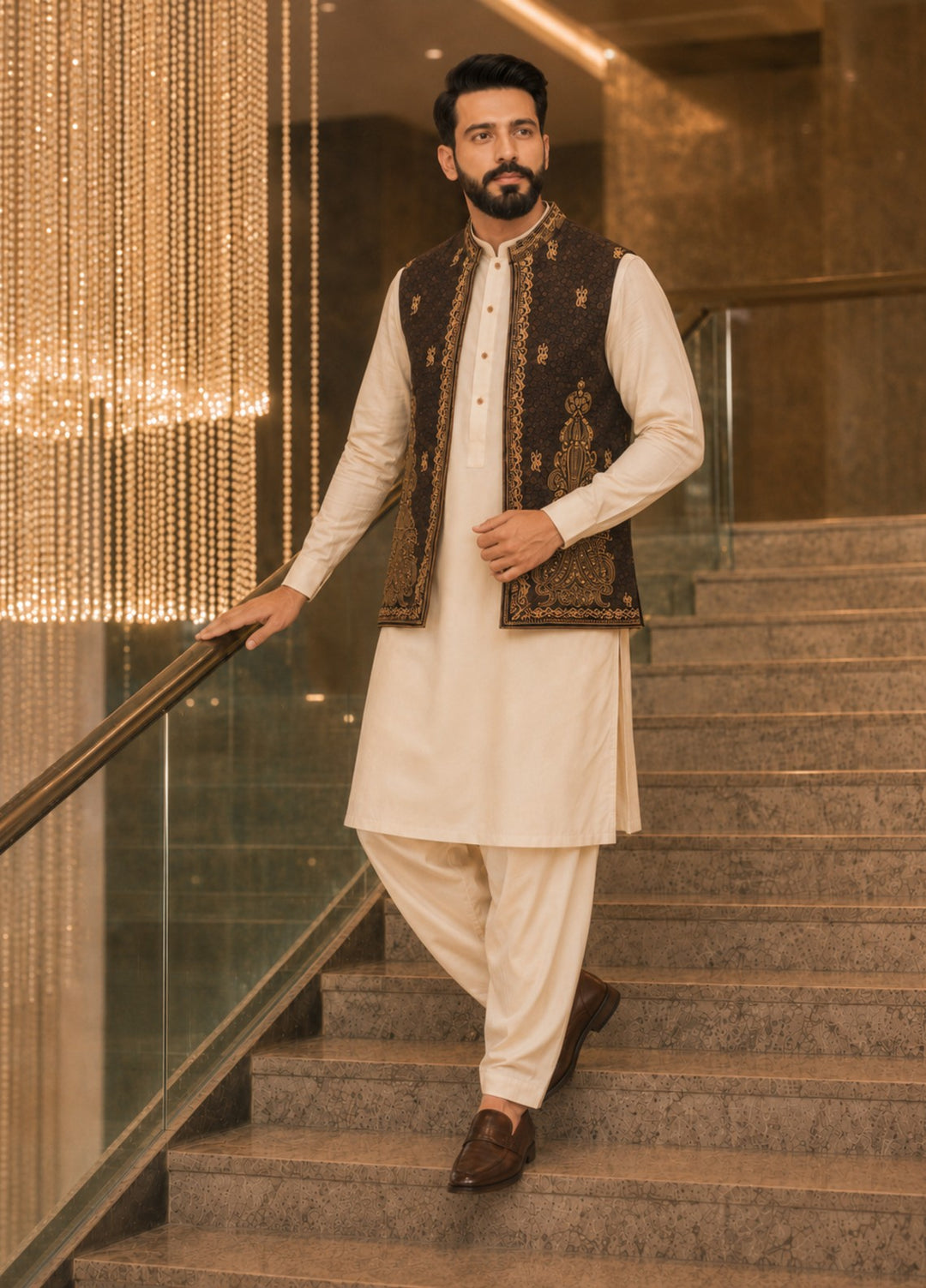 TGM Men RTW Textured Blended 3 Piece Suit Artisan Walnut Festive Collection