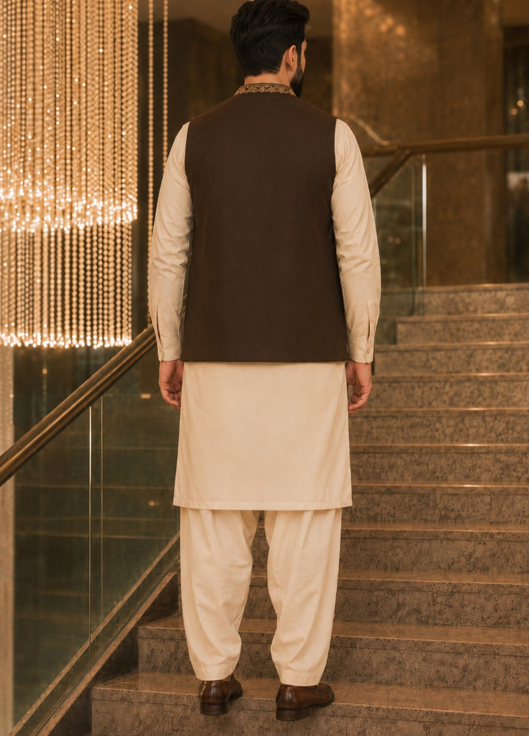 TGM Men RTW Textured Blended 3 Piece Suit Artisan Walnut Festive Collection