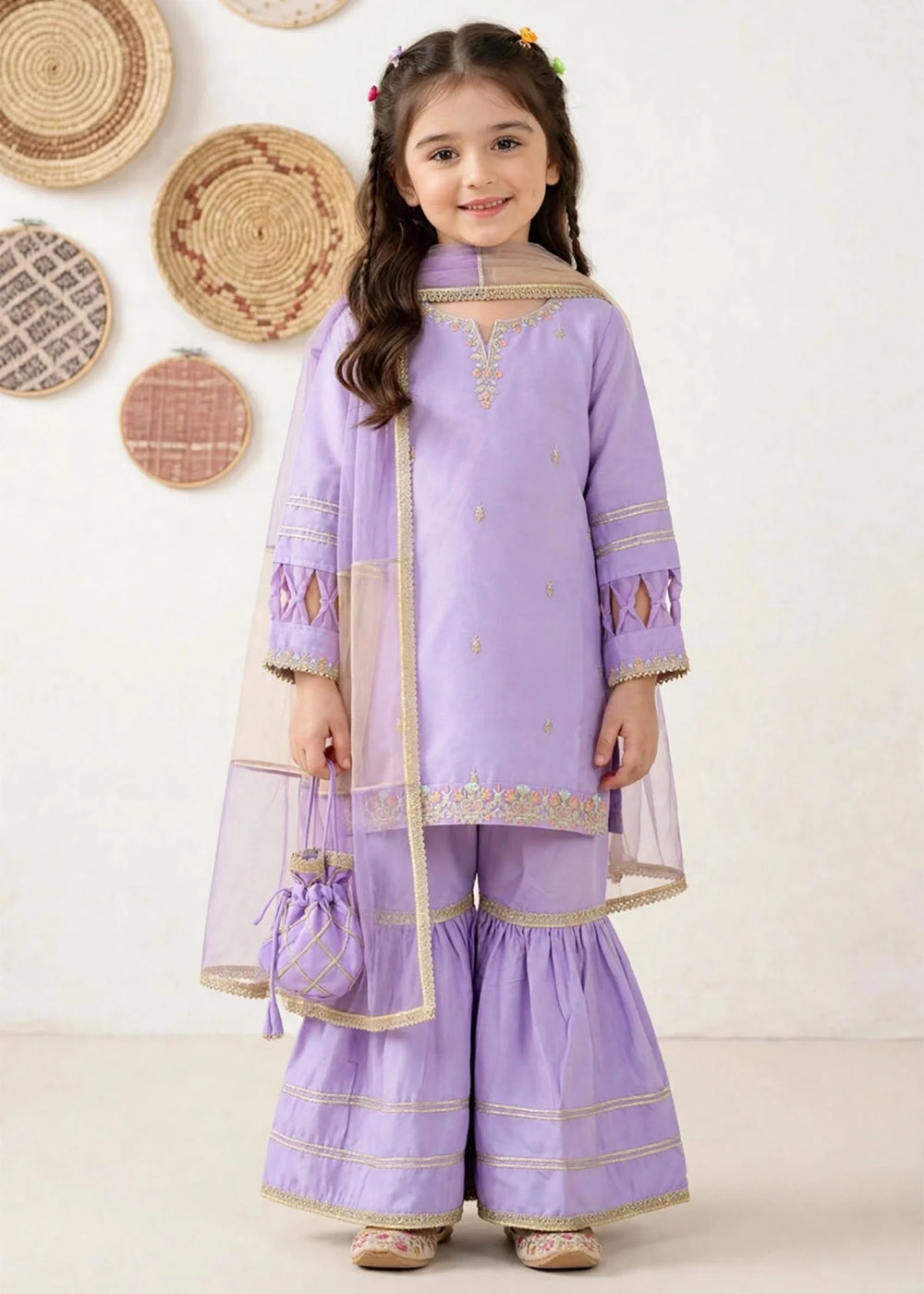 Riwayat by Modest Girls RTW Embroidered Chiffon 3 Piece Suit A076 Purple Gharara Festive Collection