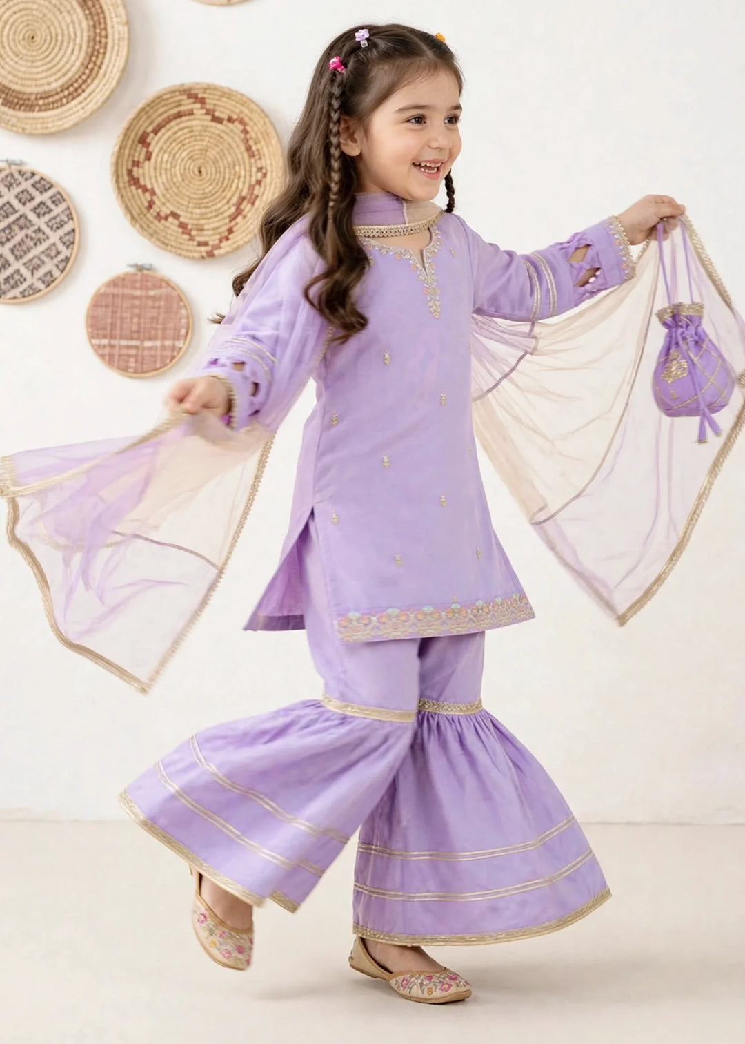 Riwayat by Modest Girls RTW Embroidered Chiffon 3 Piece Suit A076 Purple Gharara Festive Collection