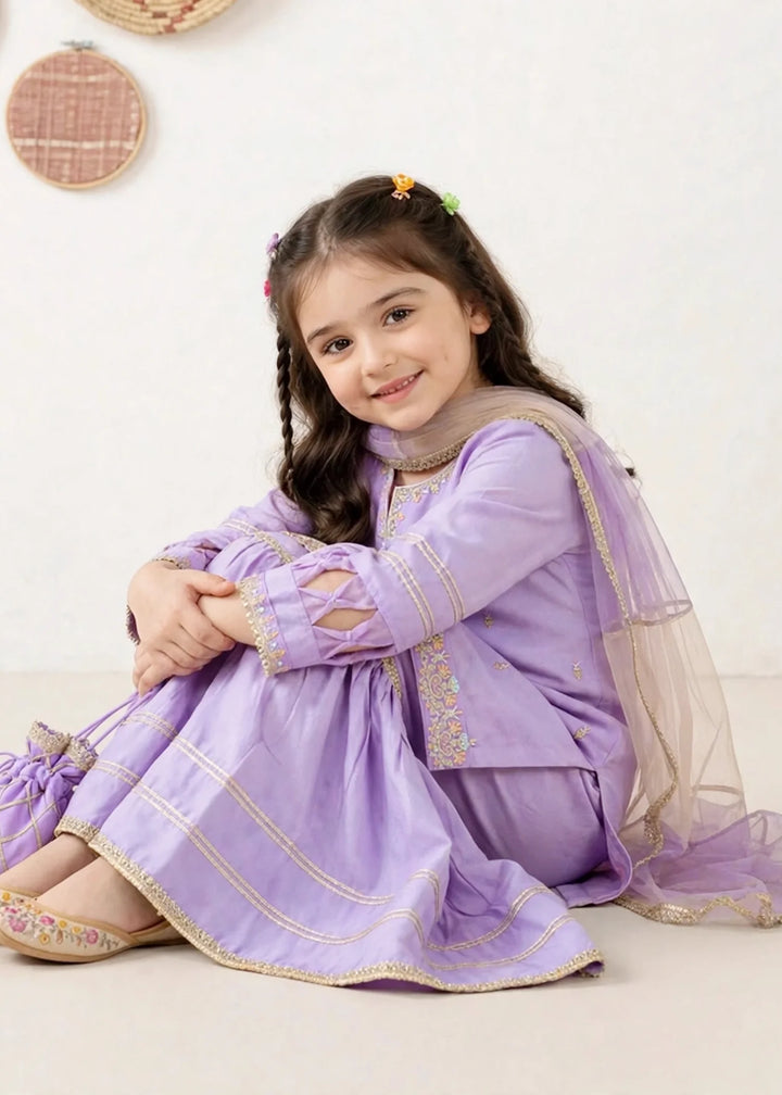 Riwayat by Modest Girls RTW Embroidered Chiffon 3 Piece Suit A076 Purple Gharara Festive Collection