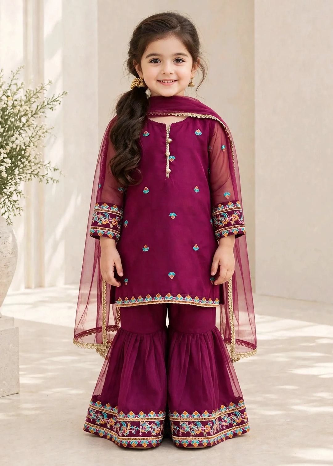Riwayat by Modest Girls RTW Embroidered Organza 3 Piece Suit A105 Purple Gharara Festive Collection